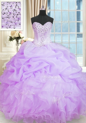 Lavender Sweetheart Neckline Beading and Ruffles Quinceanera Gowns Sleeveless Lace Up
