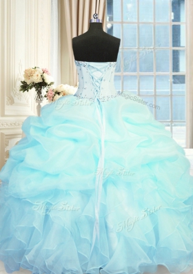 Light Blue Lace Up Sweet 16 Dress Beading and Ruffles and Pick Ups Sleeveless Floor Length
