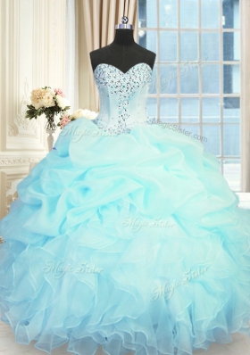 Light Blue Lace Up Sweet 16 Dress Beading and Ruffles and Pick Ups Sleeveless Floor Length
