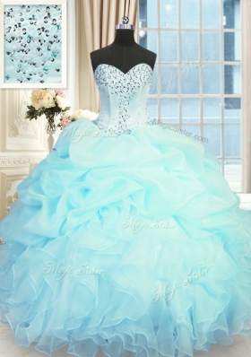 Light Blue Lace Up Sweet 16 Dress Beading and Ruffles and Pick Ups Sleeveless Floor Length