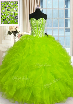 Popular Sweetheart Sleeveless Sweet 16 Dresses Floor Length Beading and Ruffles Organza