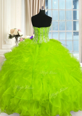 Popular Sweetheart Sleeveless Sweet 16 Dresses Floor Length Beading and Ruffles Organza