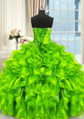 Super Beading and Ruffles and Ruching Quince Ball Gowns Lace Up Sleeveless Floor Length