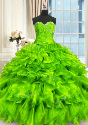 Super Beading and Ruffles and Ruching Quince Ball Gowns Lace Up Sleeveless Floor Length