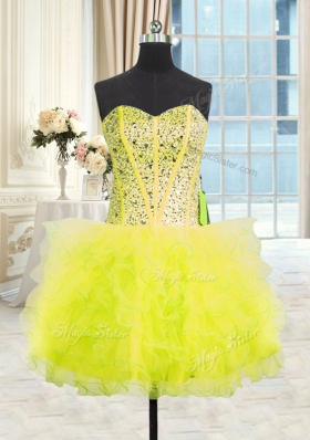 Sweet Three Piece Yellow Strapless Neckline Beading and Ruffles Quinceanera Gown Sleeveless Lace Up