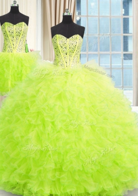 Three Piece Floor Length Ball Gowns Sleeveless Quince Ball Gowns Lace Up