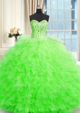 Three Piece Sleeveless Floor Length Beading and Ruffles Lace Up 15 Quinceanera Dress with