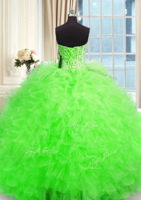 Three Piece Sleeveless Floor Length Beading and Ruffles Lace Up 15 Quinceanera Dress with