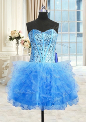 Three Piece Strapless Sleeveless Lace Up Quinceanera Dresses Baby Blue Tulle