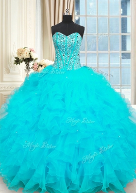 Traditional Sleeveless Lace Up Floor Length Beading and Ruffles Sweet 16 Quinceanera Dress