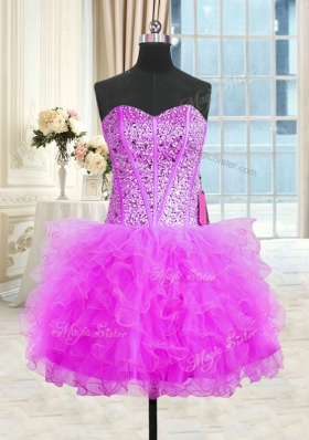 Trendy Three Piece Sleeveless Floor Length Beading and Ruffles Lace Up Quinceanera Gown with Lilac