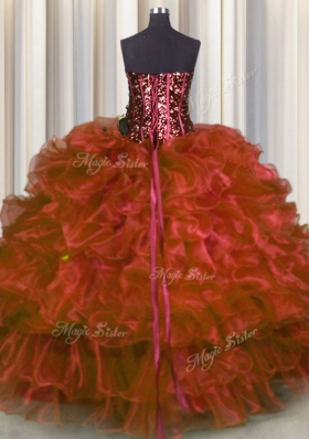 Stunning Red Quince Ball Gowns Military Ball and Sweet 16 and Quinceanera and For with Beading and Ruffles Sweetheart Sleeveless Lace Up