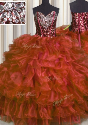 Stunning Red Quince Ball Gowns Military Ball and Sweet 16 and Quinceanera and For with Beading and Ruffles Sweetheart Sleeveless Lace Up