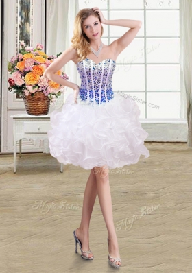 Three Piece Sleeveless Beading and Ruffles Lace Up Ball Gown Prom Dress