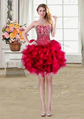 Three Piece Sweetheart Sleeveless Organza Ball Gown Prom Dress Beading and Ruffles Brush Train Lace Up