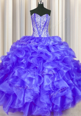 Ball Gowns Quince Ball Gowns Purple Sweetheart Organza Sleeveless Floor Length Lace Up