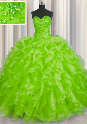Beading and Ruffles Quinceanera Dresses Yellow Green Lace Up Sleeveless Floor Length