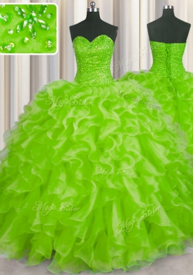 Beading and Ruffles Quinceanera Dresses Yellow Green Lace Up Sleeveless Floor Length