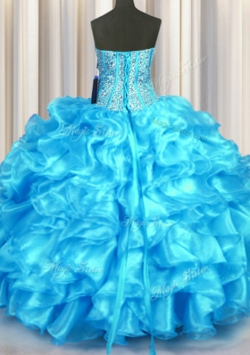 Enchanting Aqua Blue Sweet 16 Quinceanera Dress Military Ball and Sweet 16 and Quinceanera and For with Beading and Ruffles Sweetheart Sleeveless Lace Up