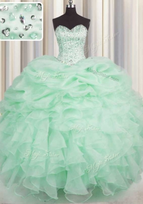 Fitting Sleeveless Lace Up Floor Length Beading and Ruffles 15 Quinceanera Dress