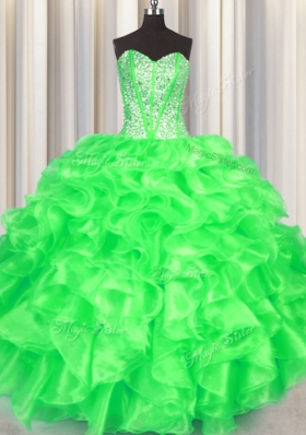 Flirting Sleeveless Beading and Ruffles Lace Up Ball Gown Prom Dress