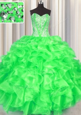 Flirting Sleeveless Beading and Ruffles Lace Up Ball Gown Prom Dress