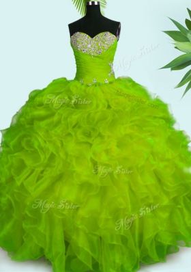 Floor Length Lace Up Sweet 16 Dress Yellow Green and In for Military Ball and Sweet 16 and Quinceanera with Beading and Ruffles