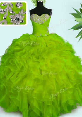 Floor Length Lace Up Sweet 16 Dress Yellow Green and In for Military Ball and Sweet 16 and Quinceanera with Beading and Ruffles