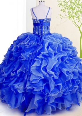 Glamorous Floor Length Blue Quinceanera Dresses Spaghetti Straps Sleeveless Lace Up