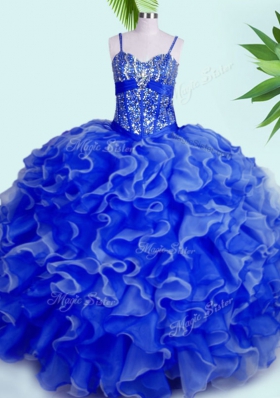 Glamorous Floor Length Blue Quinceanera Dresses Spaghetti Straps Sleeveless Lace Up