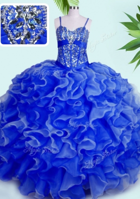 Glamorous Floor Length Blue Quinceanera Dresses Spaghetti Straps Sleeveless Lace Up