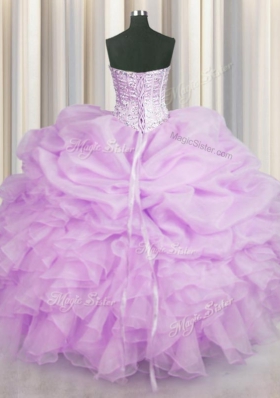 Low Price Lilac Lace Up Sweet 16 Quinceanera Dress Beading and Ruffles Sleeveless Floor Length