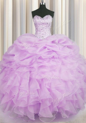 Low Price Lilac Lace Up Sweet 16 Quinceanera Dress Beading and Ruffles Sleeveless Floor Length