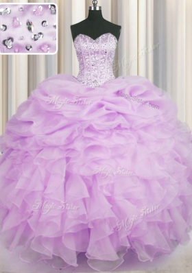 Low Price Lilac Lace Up Sweet 16 Quinceanera Dress Beading and Ruffles Sleeveless Floor Length