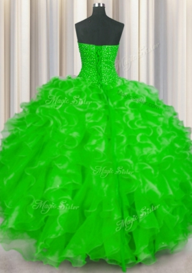 Organza Sweetheart Sleeveless Lace Up Beading and Ruffles Quinceanera Dress in