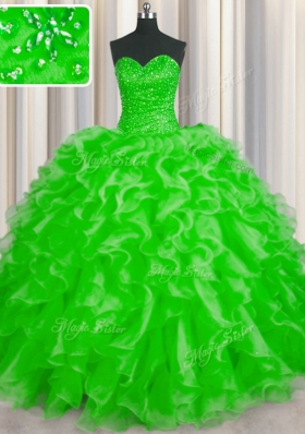 Organza Sweetheart Sleeveless Lace Up Beading and Ruffles Quinceanera Dress in