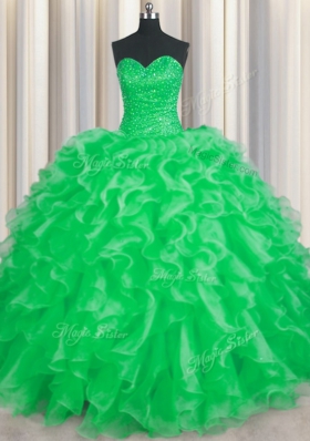 Super Ball Gowns Ball Gown Prom Dress Green Sweetheart Organza Sleeveless Floor Length Lace Up