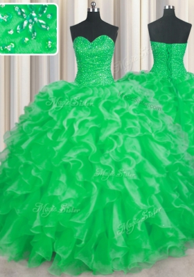 Super Ball Gowns Ball Gown Prom Dress Green Sweetheart Organza Sleeveless Floor Length Lace Up
