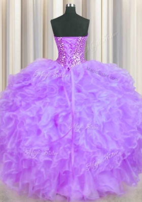 Super Lavender Sweetheart Neckline Beading and Ruffles Sweet 16 Dress Sleeveless Lace Up