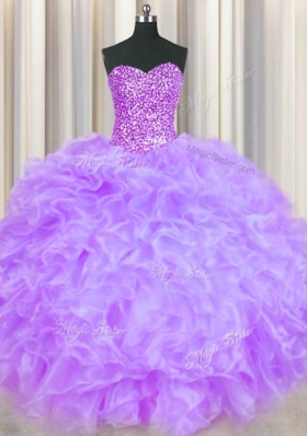 Super Lavender Sweetheart Neckline Beading and Ruffles Sweet 16 Dress Sleeveless Lace Up