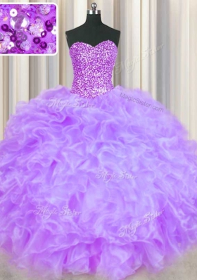 Super Lavender Sweetheart Neckline Beading and Ruffles Sweet 16 Dress Sleeveless Lace Up