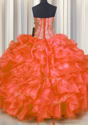 Sweetheart Sleeveless Lace Up Quinceanera Gowns Red Organza