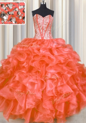 Sweetheart Sleeveless Lace Up Quinceanera Gowns Red Organza