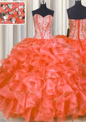 Sweetheart Sleeveless Lace Up Quinceanera Gowns Red Organza