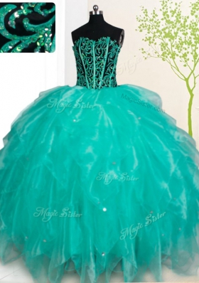 Sweetheart Sleeveless Lace Up Vestidos de Quinceanera Turquoise Organza