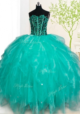 Sweetheart Sleeveless Lace Up Vestidos de Quinceanera Turquoise Organza