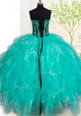 Sweetheart Sleeveless Lace Up Vestidos de Quinceanera Turquoise Organza