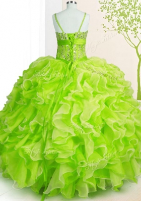 Yellow Green Lace Up Spaghetti Straps Beading and Ruffles Quinceanera Dresses Organza Sleeveless