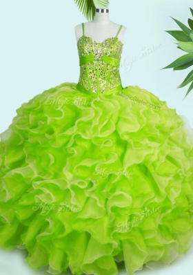 Yellow Green Lace Up Spaghetti Straps Beading and Ruffles Quinceanera Dresses Organza Sleeveless