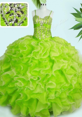 Yellow Green Lace Up Spaghetti Straps Beading and Ruffles Quinceanera Dresses Organza Sleeveless